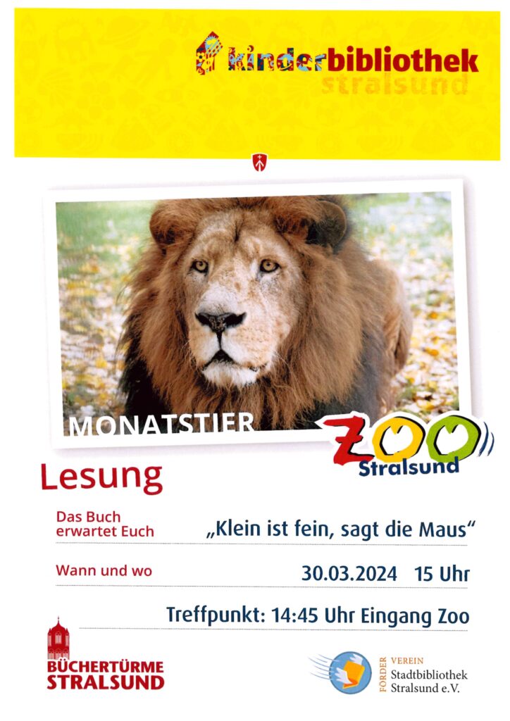 Lesung Buch "Klein ist fein, sagt die Maus" am 30.03.2024 um 15 Uhr im Zoo Stralsund